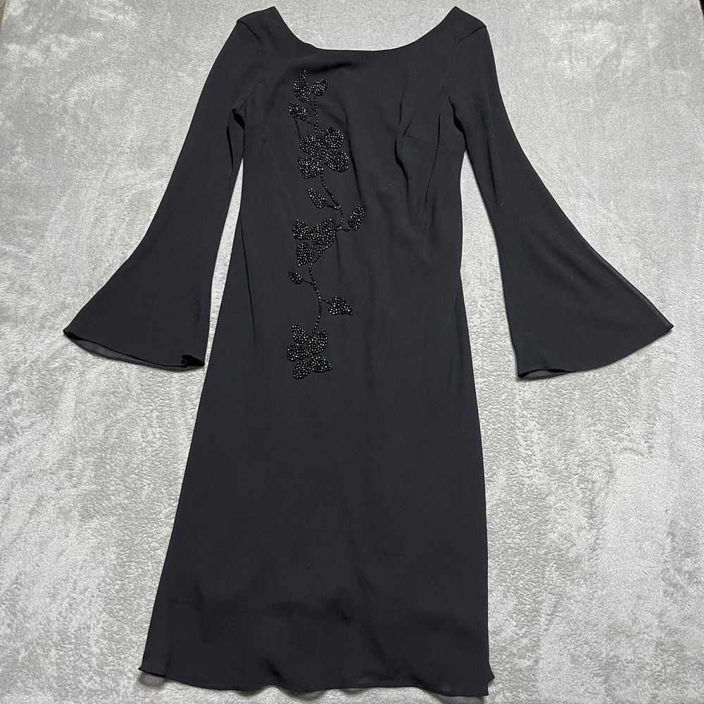 Vintage Whimsigoth Dress Womens 10 Black Beaded Flare Sleeve Witch Goth Vamp